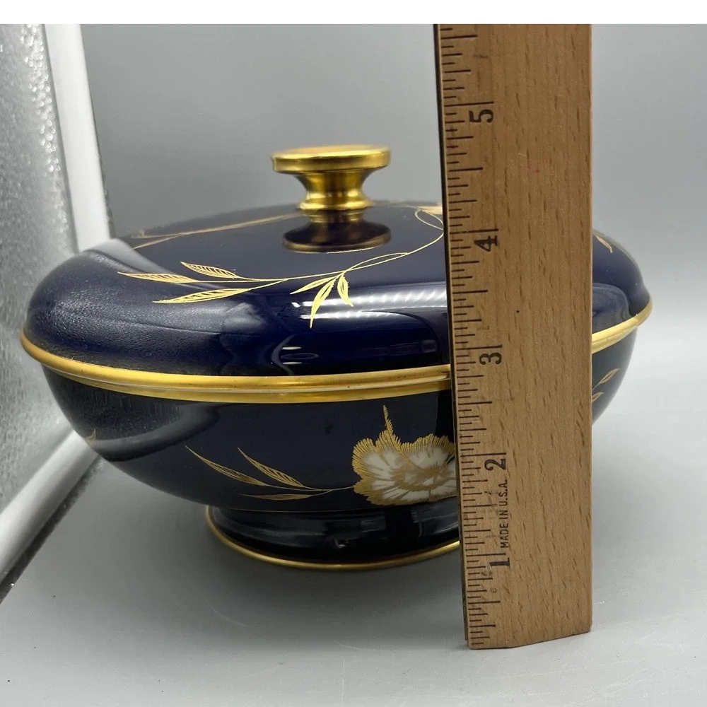Mid Century Rosenthal Winifred Cobalt Gilded floral Lidded Dish Selb Germany 40s